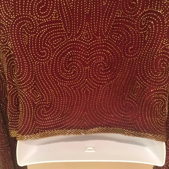 Niteline Della Roufogali SILK Wine/ Gold BEADED CROPPED EVENING JACKET! - Picture 9 of 15